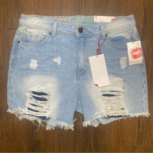Hot kiss high-rise midi short size 13 distressed cut offs